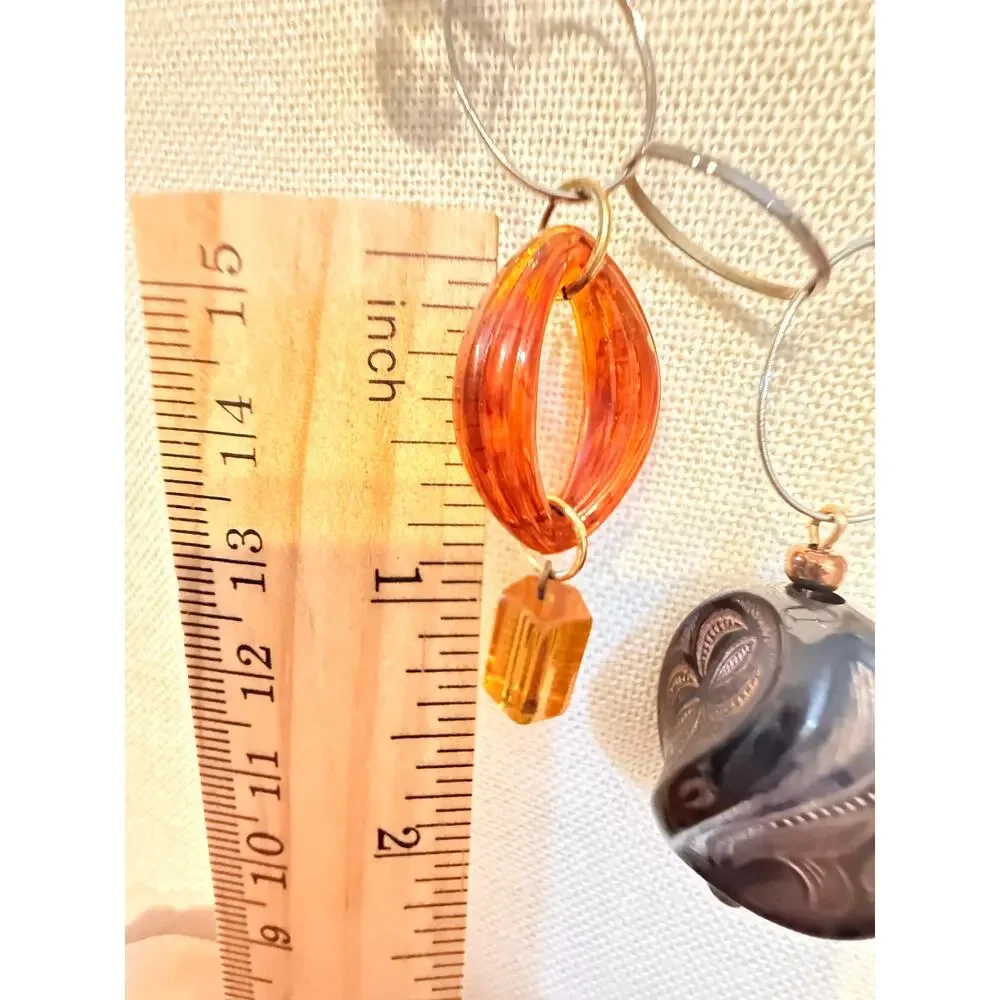 Vintage Art Glass Bead Dangle Silver Tone Necklace
